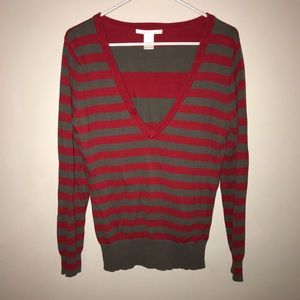 Red and grey striped sweater
